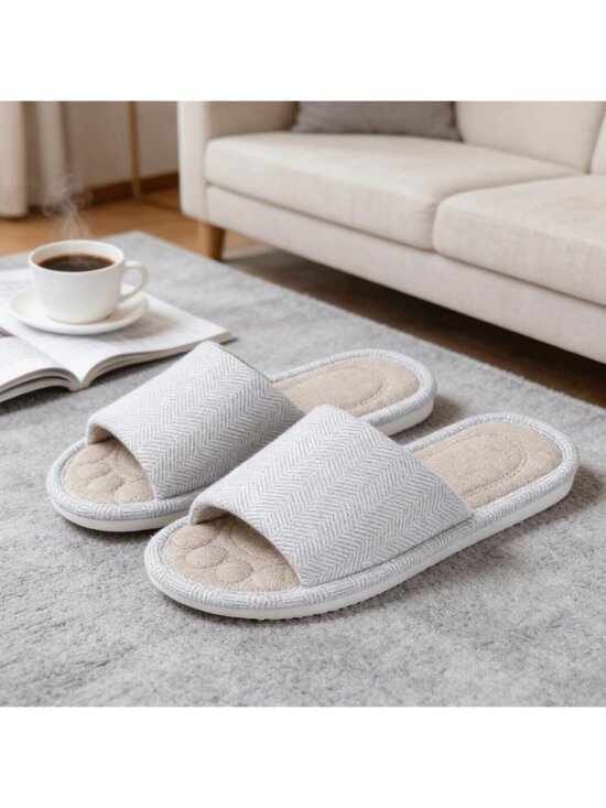 Men\'s Light Grey Slippers Breathable Slip-on Indoor Slippers Washable Home Shoes main image 4
